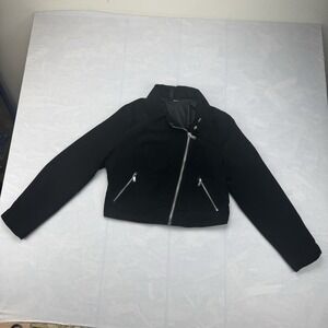 H&M Divided Women's Black Moto Jacket Cropped Zip Up Size 8 Medium